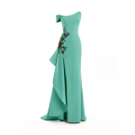 Gemy Maalouf Asymmetrical Off-Shoulder Embroidered Dress