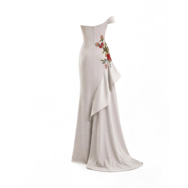 Gemy Maalouf Asymmetrical Off-Shoulder Embroidered Dress