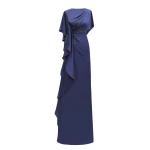 Gemy Maalouf Asymmetrical Ruffled Draped Navy Dress