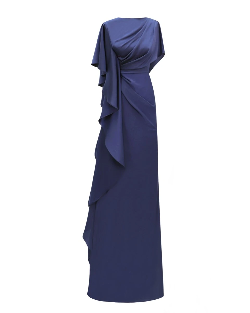 Gemy Maalouf Asymmetrical Ruffled Draped Navy Dress Gemy Maalouf Asymmetrical Ruffled Draped Navy Dress