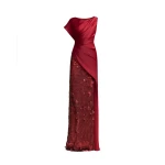 Gemy Maalouf Asymmetrical Satin Dress with Slit and Sequins