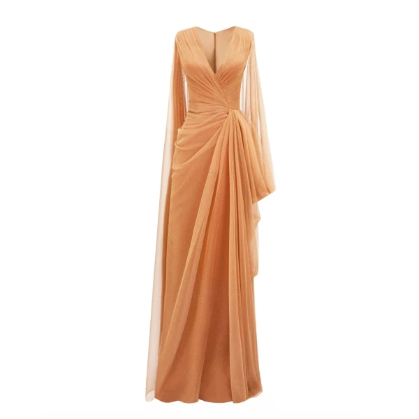 Gemy Maalouf Asymmetrical Sleeves Draped Dress