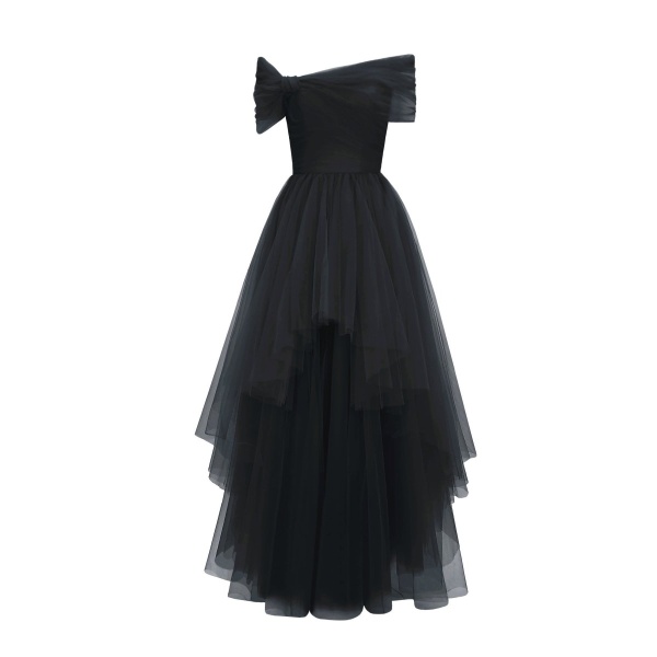 Gemy Maalouf Asymmetrical Tulle Black Dress