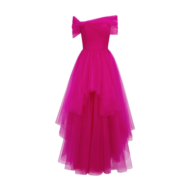 Gemy Maalouf Asymmetrical Tulle Fuchsia Dress