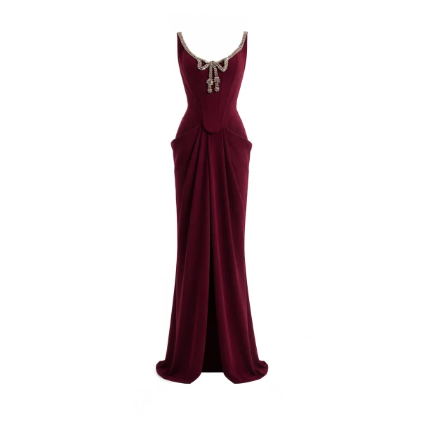 Gemy Maalouf Beaded Bow Dress