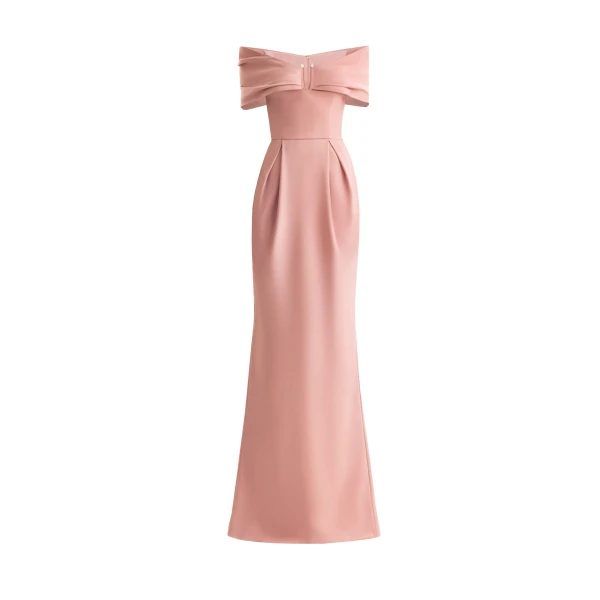 Gemy Maalouf Beaded Buckle Off-Shoulder Dress