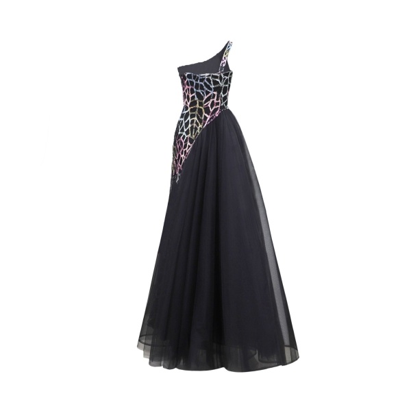 Gemy Maalouf Beaded Dress with Asymmetrical Skirt