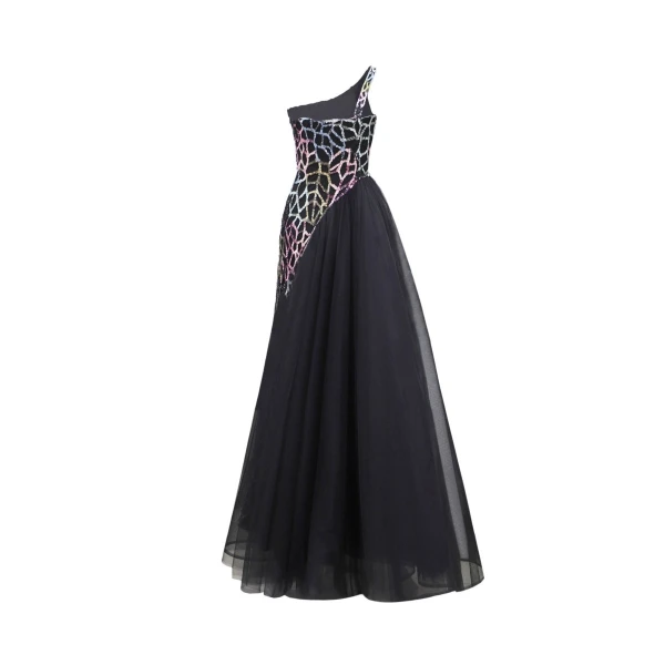Gemy Maalouf Beaded Dress with Asymmetrical Skirt