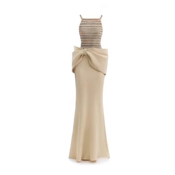 Gemy Maalouf Beaded Dress with Bow