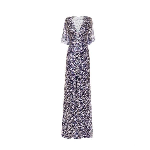 Gemy Maalouf Beaded Dress with Cape Sleeves