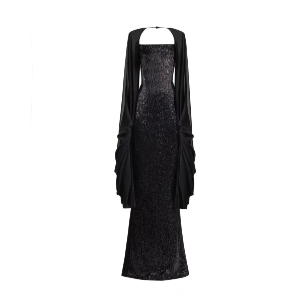 Gemy Maalouf Beaded Dress with Puffed Sleeves