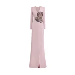 Gemy Maalouf Beaded Floral V-Neck Dress