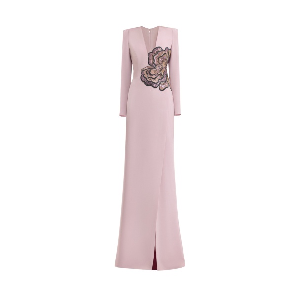 Gemy Maalouf Beaded Floral V-Neck Dress