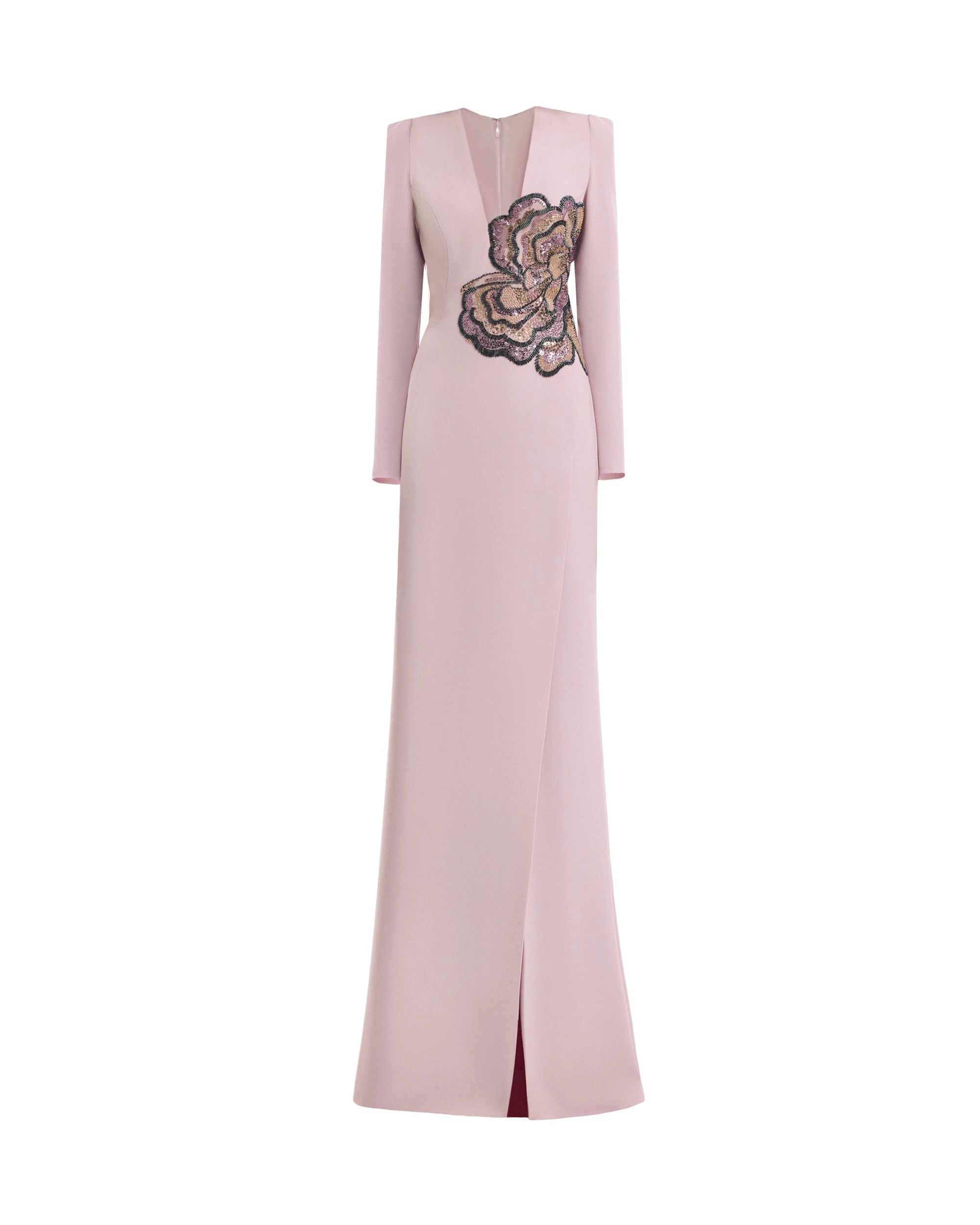 Gemy Maalouf Beaded Floral V-Neck Dress Gemy Maalouf Beaded Floral V-Neck Dress