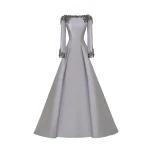 Gemy Maalouf Beaded Mikado Dress with Long Sleeves
