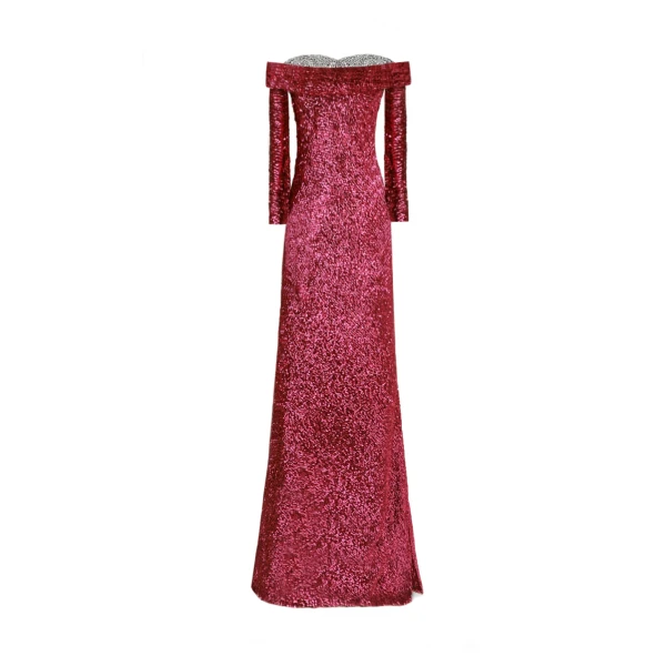 Gemy Maalouf Beaded Neckline Dress