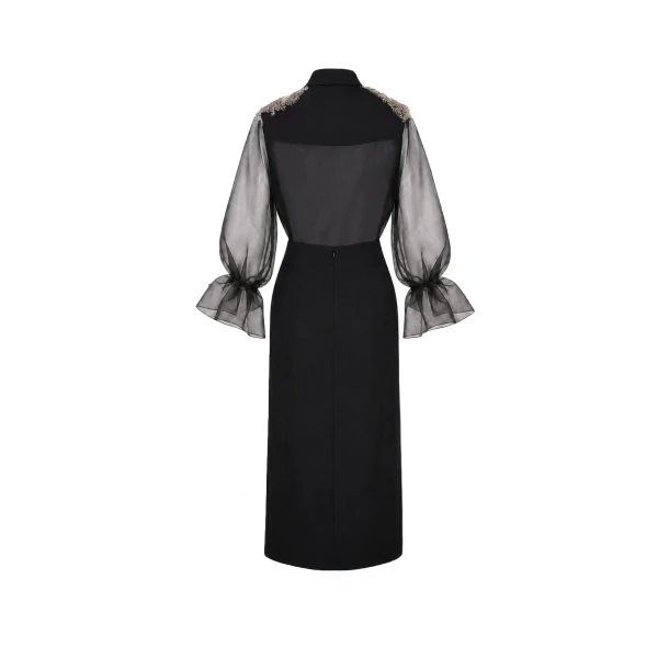 Gemy Maalouf Beaded Puff Sleeve Skirt Set
