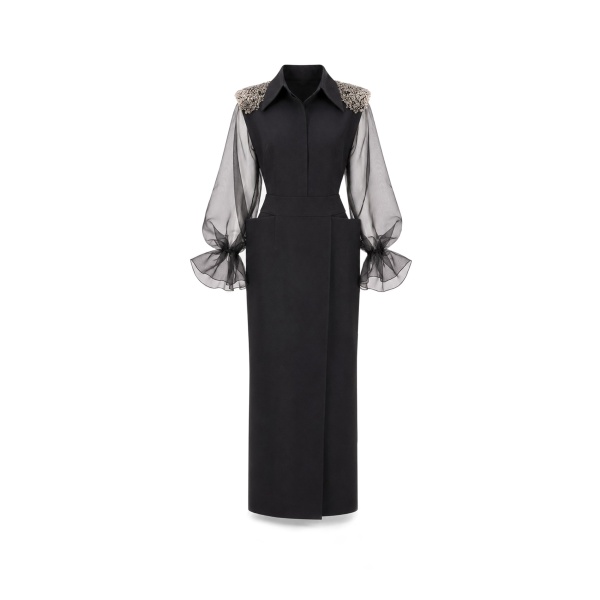 Gemy Maalouf Beaded Puff Sleeve Skirt Set