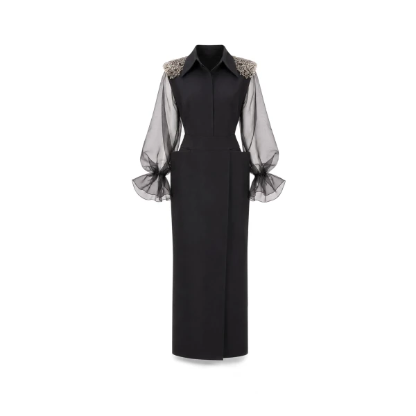 Gemy Maalouf Beaded Puff Sleeve Skirt Set