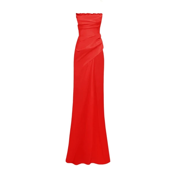 Gemy Maalouf Beaded Red Strapless Dress