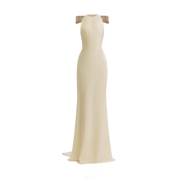Gemy Maalouf Beaded Shoulder High-Neck Dress
