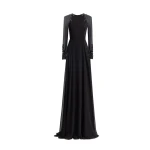 Gemy Maalouf Beaded Sleeve Dress with Back Cape