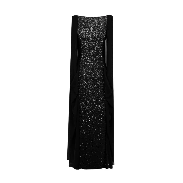 Gemy Maalouf Black Beaded Round-Neckline Dress