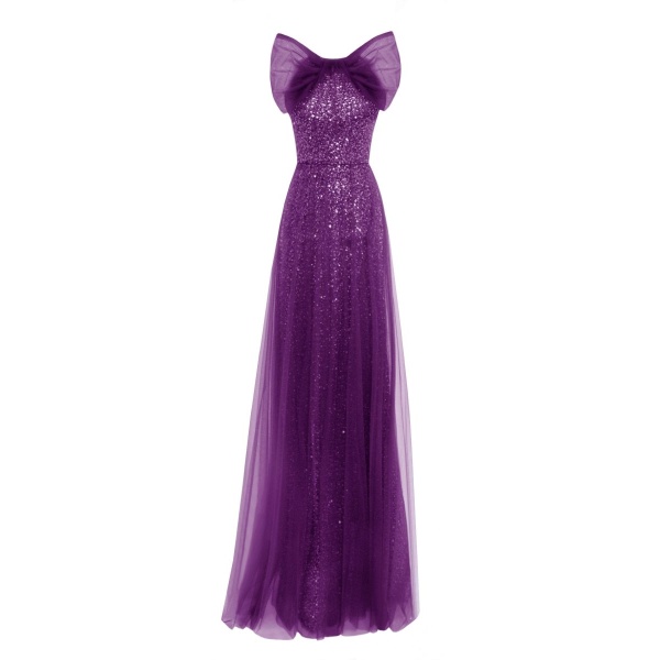 Gemy Maalouf Bow Halter-Neckline Purple Dress