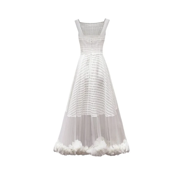 Gemy Maalouf Crochet Lace Flared Midi Dress