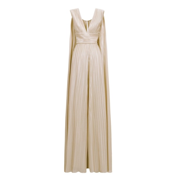 Gemy Maalouf Deep V-Neckline Champagne Jumpsuit