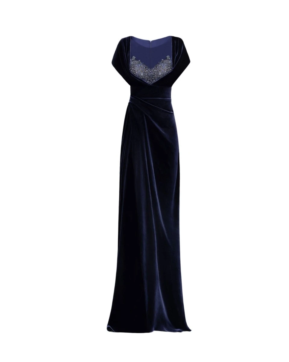 Gemy Maalouf Draped Dress with Beaded Neckline Gemy Maalouf Draped Dress with Beaded Neckline