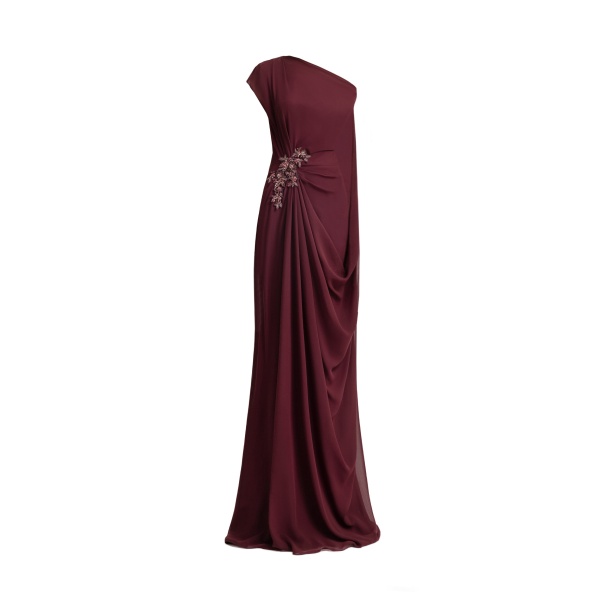 Gemy Maalouf Draped Dress with Cape Sleeve