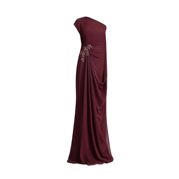 Gemy Maalouf Draped Dress with Cape Sleeve