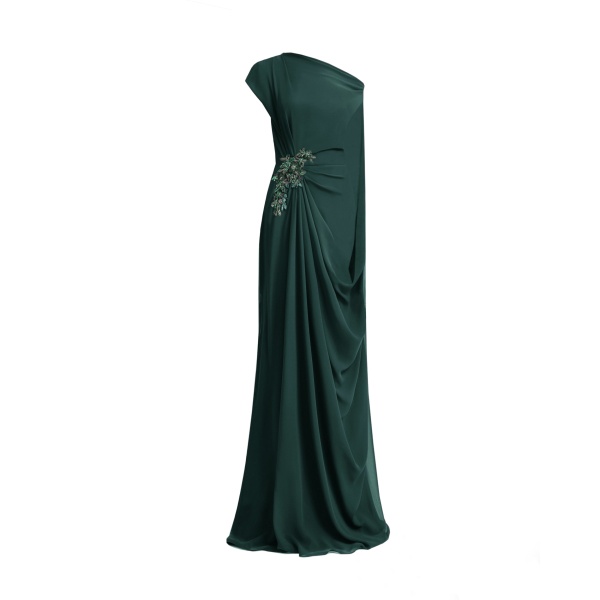 Gemy Maalouf Draped Dress with Cape Sleeve