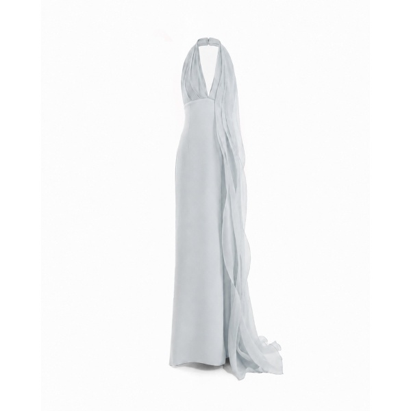 Gemy Maalouf Draped Halter Dress with Organza Panels