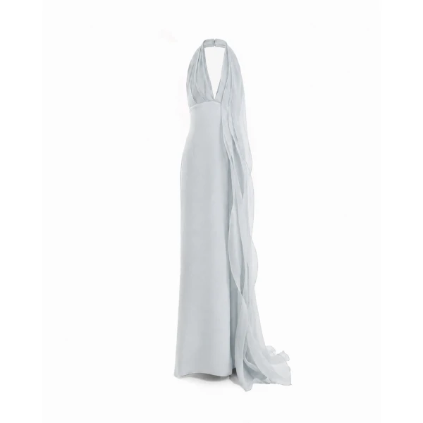 Gemy Maalouf Draped Halter Dress with Organza Panels