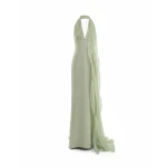 Gemy Maalouf Draped Halter Dress with Organza Panels