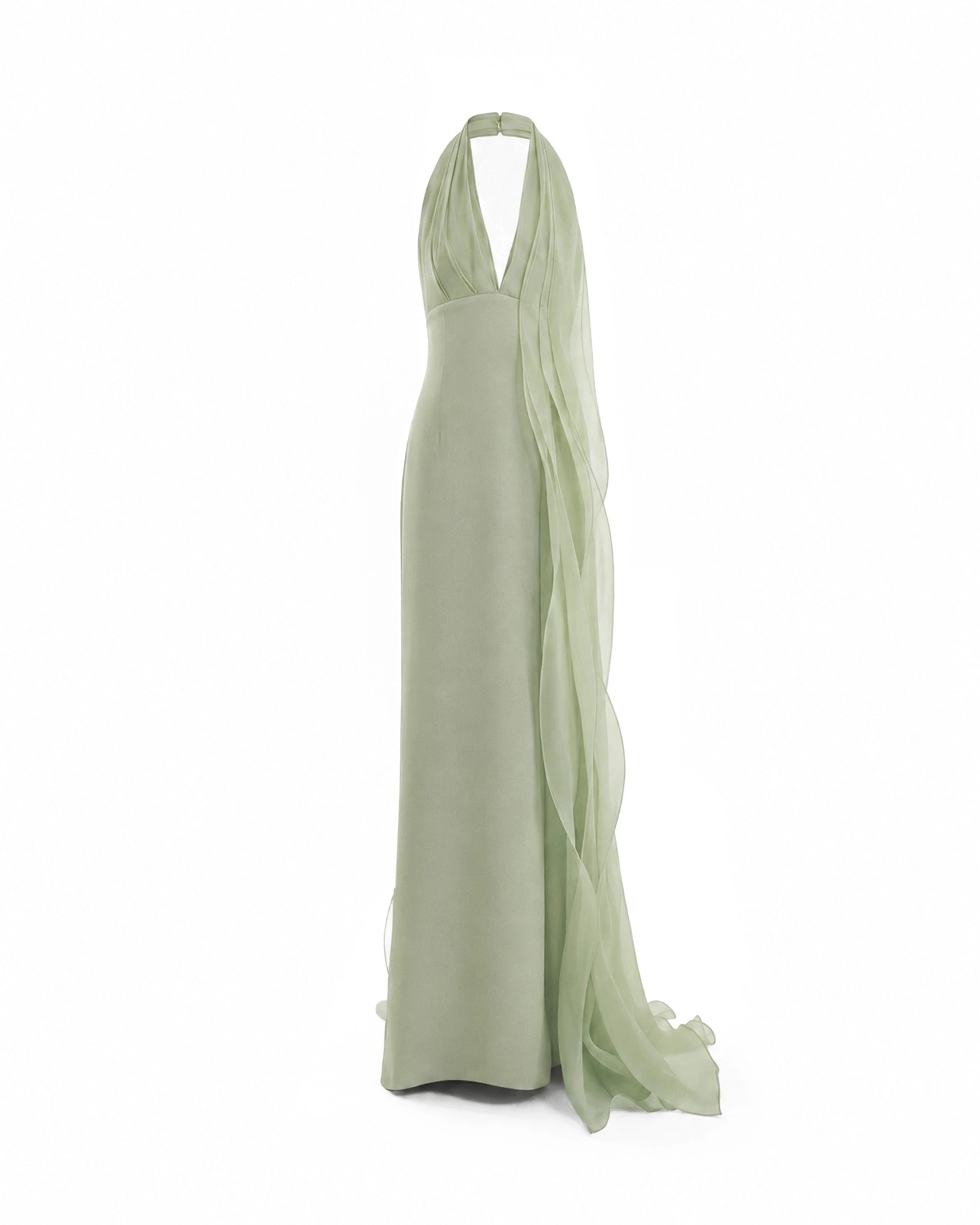 Gemy Maalouf Draped Halter Dress with Organza Panels Gemy Maalouf Draped Halter Dress with Organza Panels