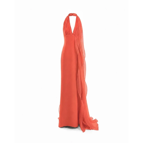 Gemy Maalouf Draped Halter Dress with Organza Panels
