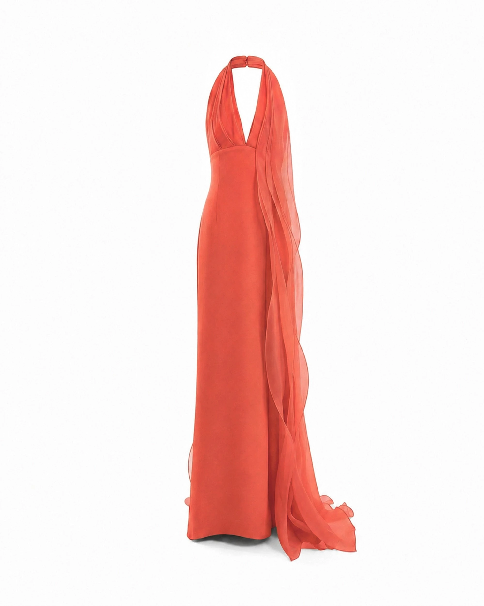 Gemy Maalouf Draped Halter Dress with Organza Panels Gemy Maalouf Draped Halter Dress with Organza Panels