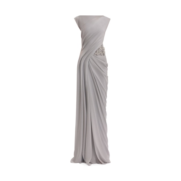Gemy Maalouf Draped High-Neck Beaded Dress