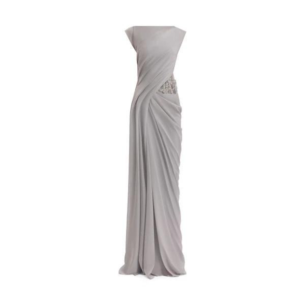 Gemy Maalouf Draped High-Neck Beaded Dress