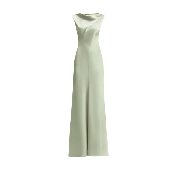 Gemy Maalouf Draped Long Dress with V-Bodice