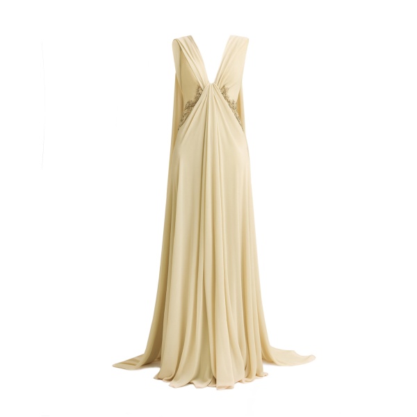 Gemy Maalouf Draped V-Neck Beaded Dress