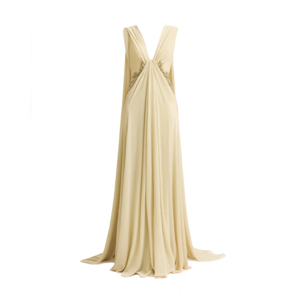 Gemy Maalouf Draped V-Neck Beaded Dress
