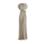 Gemy Maalouf Draped V-Neck Dress with Flower Detail