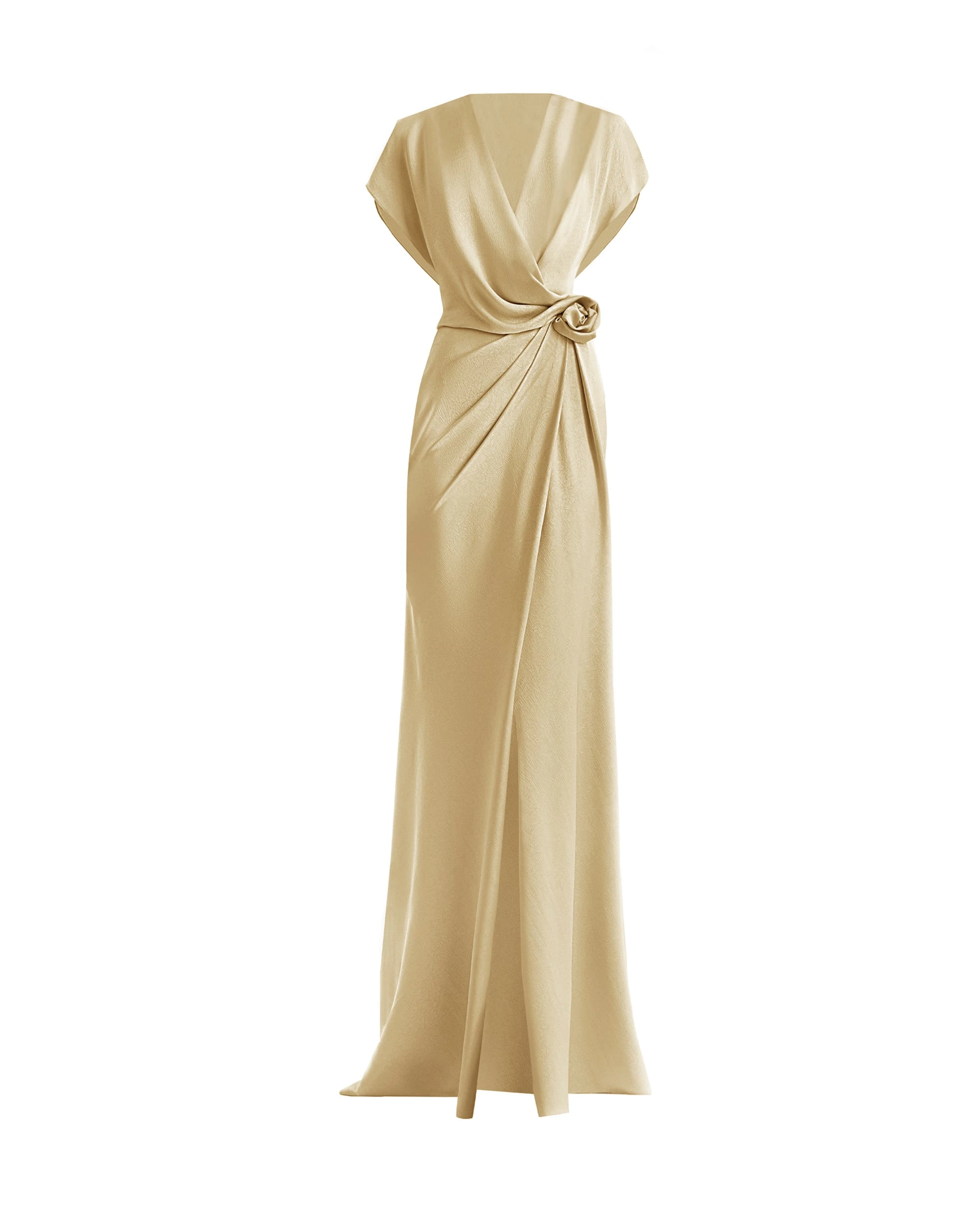 Gemy Maalouf Draped V-Neck Dress with Flower Detail Gemy Maalouf Draped V-Neck Dress with Flower Detail
