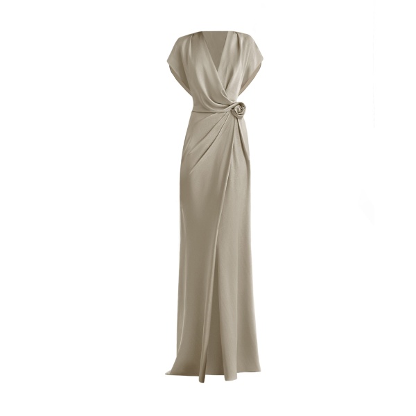 Gemy Maalouf Draped V-Neck Dress with Flower Detail