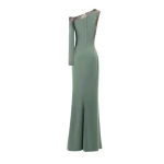 Gemy Maalouf Embellished Asymmetrical Neckline Dress