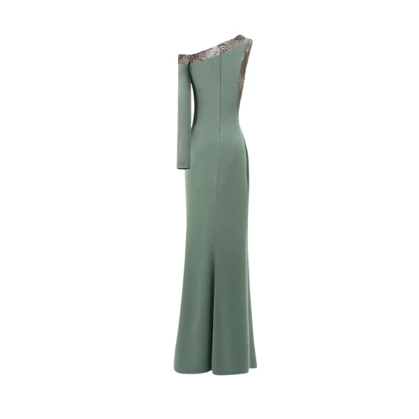 Gemy Maalouf Embellished Asymmetrical Neckline Dress